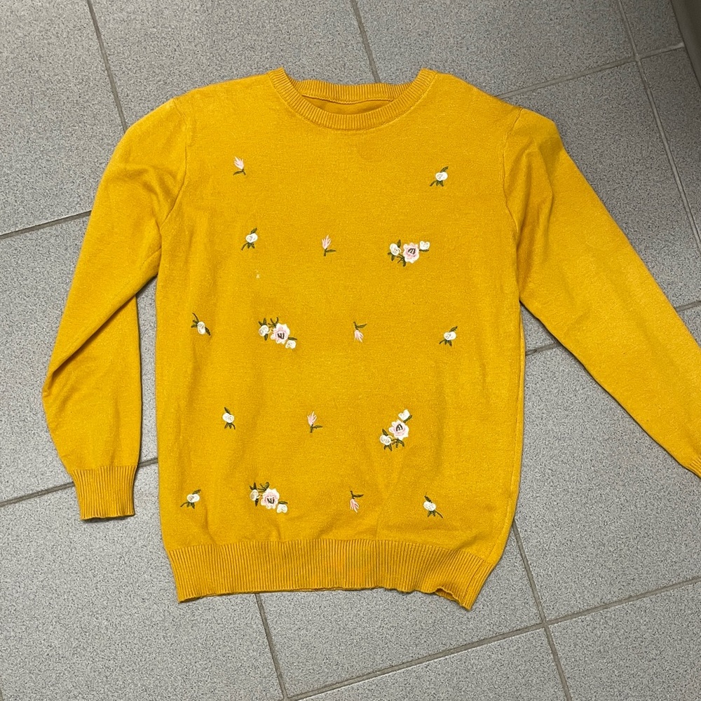 Floral Embroidered Mustard Sweater